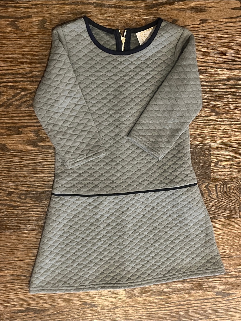 Girls Sail to Sable Quilted Grey Dresss with Navy Trim
